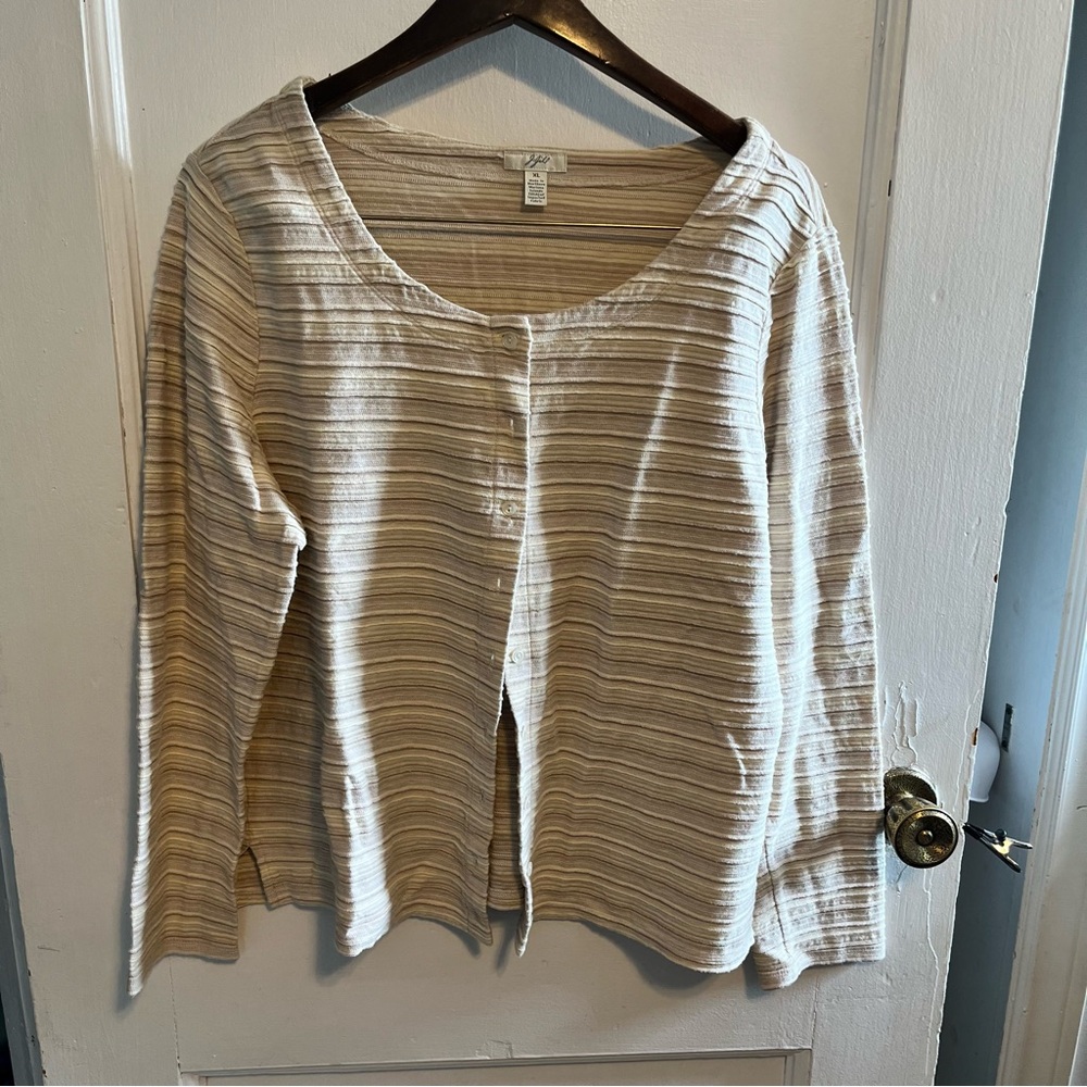J. Jill Cream stripped Cardigan Luxurious Sweater size XL button up